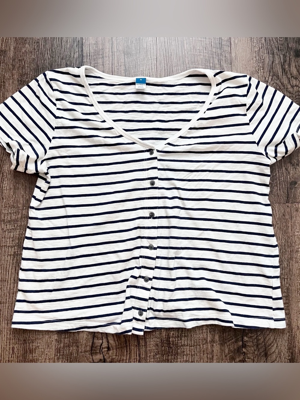 Old Navy White and Navy Striped Button-Front Top